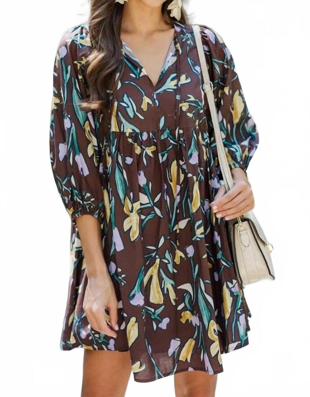 NEW ENTRO floral high neck top in brown